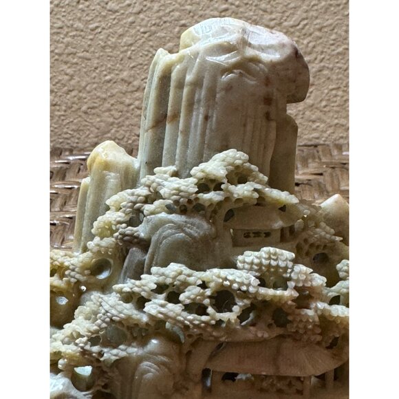 Vintage Chinese Soapstone Hand Carved Landscape Mountains Trees House - Picture 3 of 13